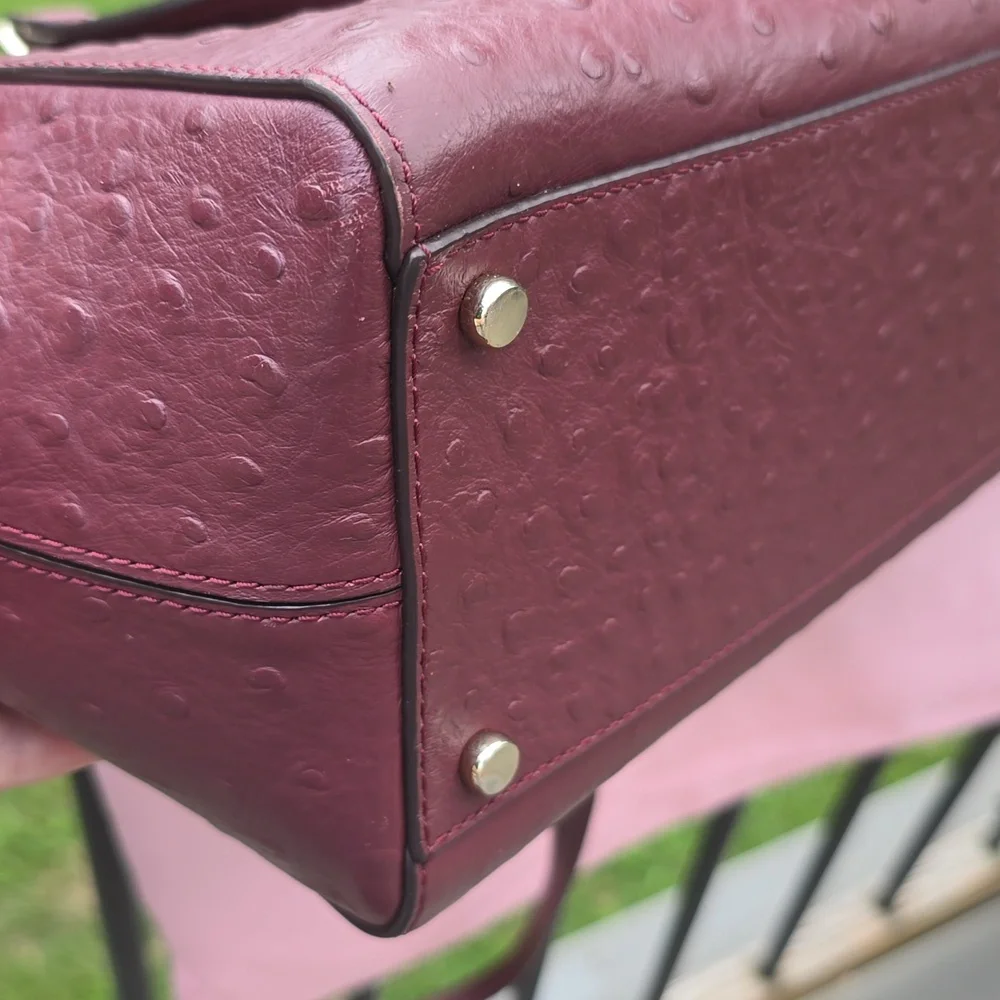 Kate Spade Bristol Drive Ostrich Cherrywood bag 2 Way Bag - Picture 10 of 15